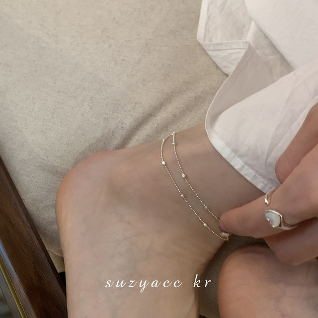 suzyacckr niche design double-layer simple sterling silver anklet for women 2023 new trendy sexy versatile whitening