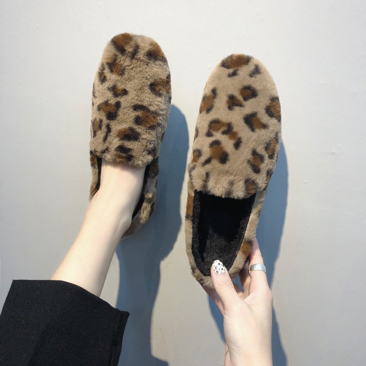 22 plush shoes women's autumn and winter new warm plus velvet lazy one pedal BAO WEN flat cotton shoes net infrared shoes women