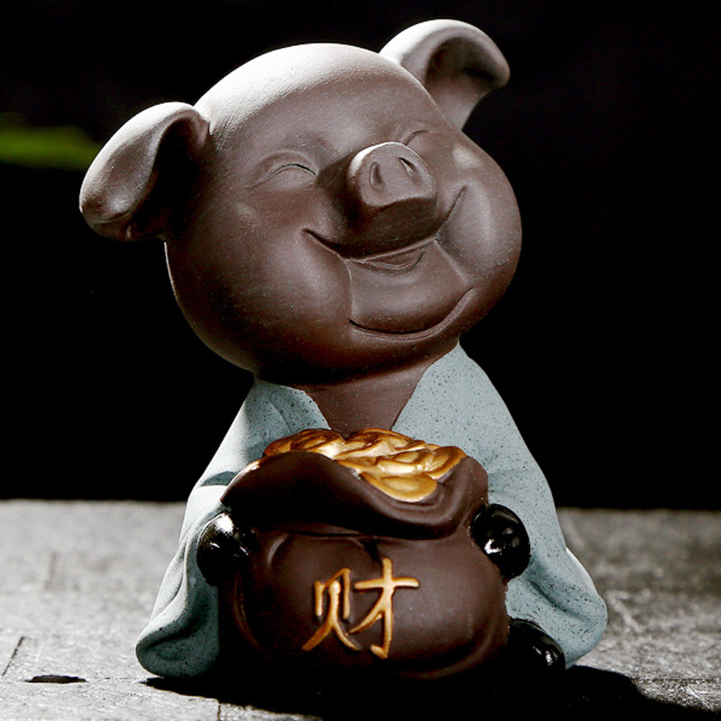 Purple Sand Five Fu Parting Doors Small Pig Colored Sand Pottery Home Tea Tray Creative Pendulum Ceramics Tea Pamby the Little Piggy Pig Fortune and Happiness Fortune