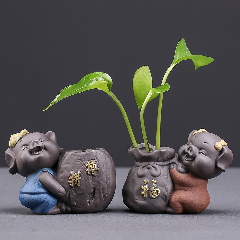 Cute Little Pig Tea Pamper Water Bacon Flower Inserts Tea Player Residence Adornment Creative Pig Year Mascot Mini Pendulum