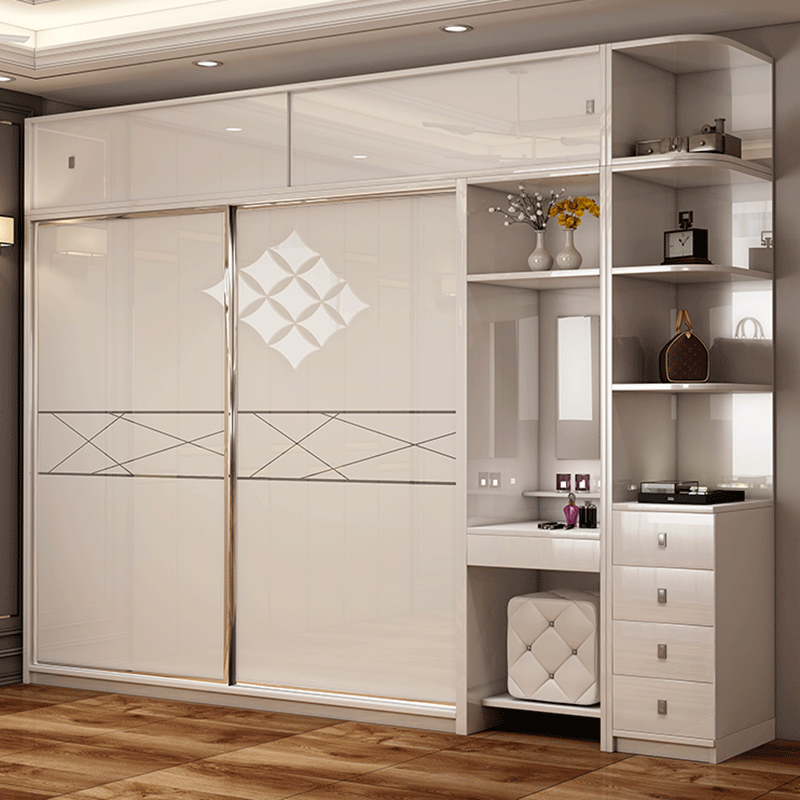 Modern simple sliding door wardrobe economy type plate wooden storage cabinet combination bedroom overall wardrobe