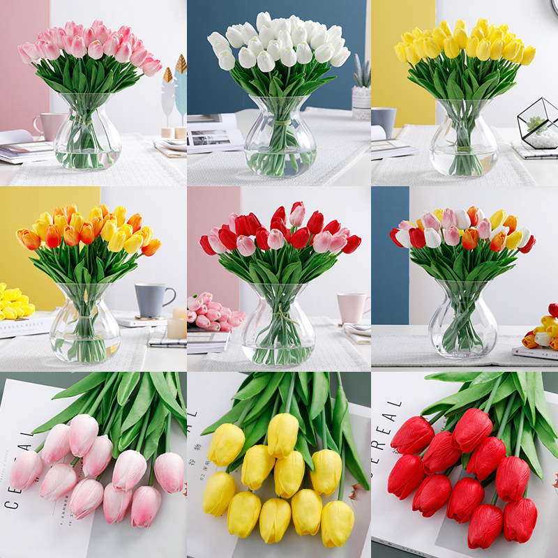 Tulip Emulation Flower Flower Arrangement Vase Suit Home Fake Flower Decoration Dry Bouquet Furnishing Living-room Table Flower Pendulum