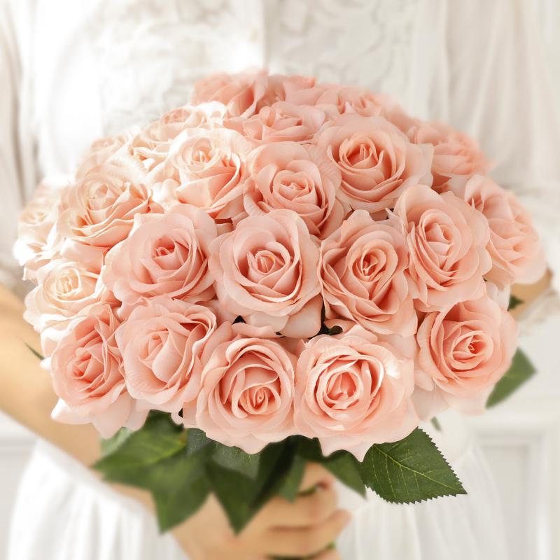 Hand Feel Moisturizing Rose Emulation Florist Home Decoration Flower Furnishing Living-room Fake Flowers Dried Flowers Bouquet Table Champagne