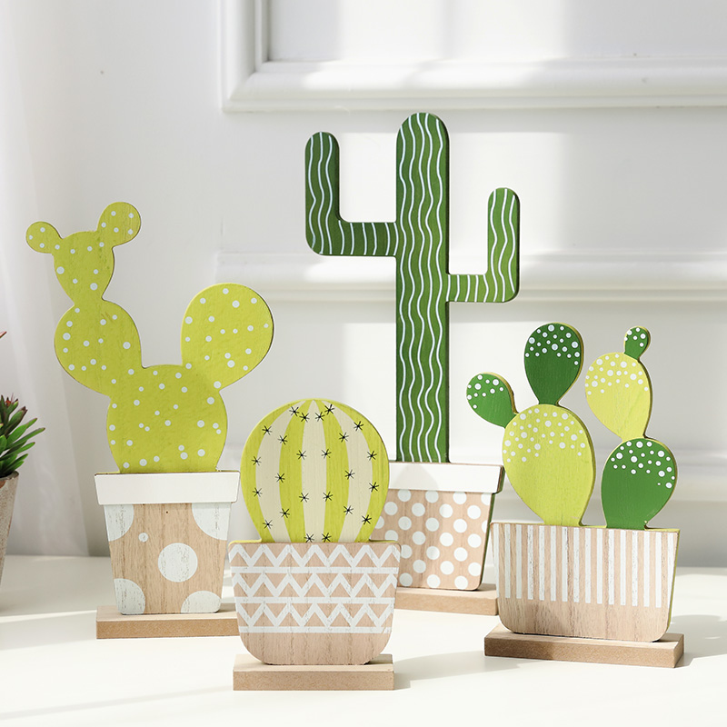 Nordic wooden cactus ornaments solid wooden ins room decorations TV cabinet study children's room small furnishings