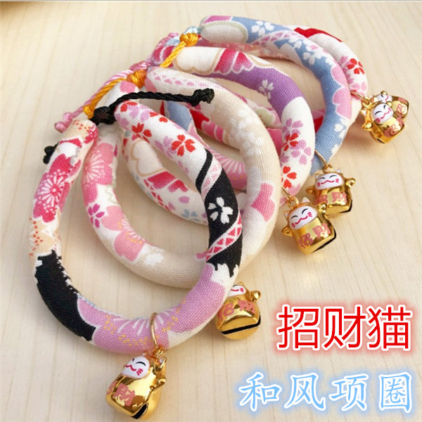Cat bell collar and wind handmade lucky cat in kitten cute necklace into cat collar cat supplies