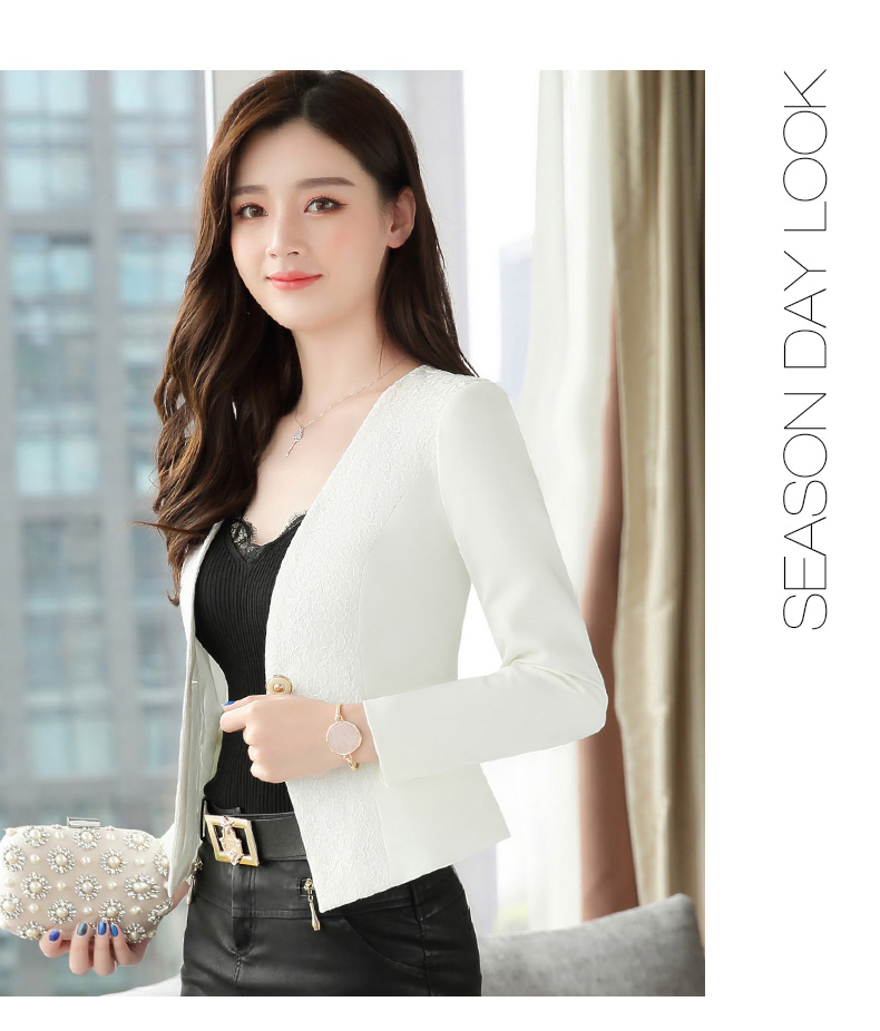 Mùa thu mới giảm béo ngắn phù hợp với nhỏ thời trang áo khoác hoang dã ren khâu cổ áo phù hợp với quần áo phụ nữ vest nữ hàn quốc