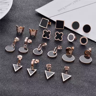 Korean hot selling rose gold titanium steel earrings female temperament short Roman numeral earrings geometric triangle ear needle