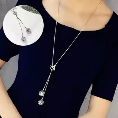 Korean simple hundred collocation decoration Lucky elf hollow ball sweater chain long version of crystal tassel necklace pendant female