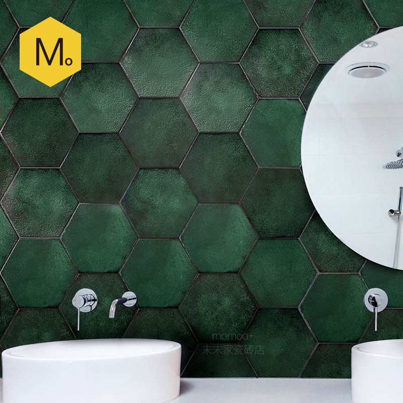 End Weekend Retro Ink Green Hexagonal Brick Makeup Room Tile Kitchen Hexagon Tile Metal Shower Glazed Background Wall Brick