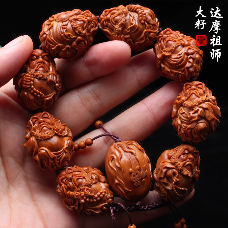 Su Gong Jian Jia olive kernel carving pure hand engraved large seed crystal nuclear Damo ancestor style 8 olive beard bracelet men