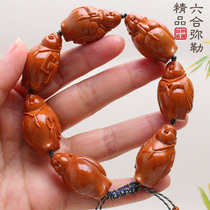 Suzhou Gong Olive Core Carving Purely Hand-carved Fine Crystal Core Liuhe Maitreya Buddha Olive Beard Bracelet for Men and Women