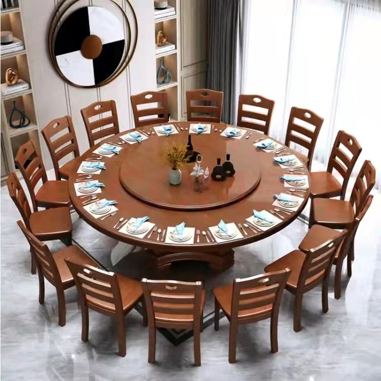 Solid Wood Dining Table And Chairs Group of Family Round Table Hotel Restaurant Big Round Table 8 People 10 People Small Family Dining Table