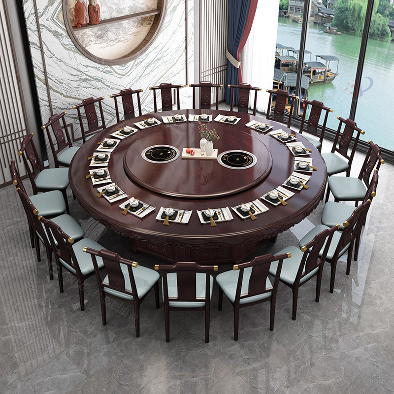 Hotel large round table electric turntable dining table restaurant table and chair combination private room private room with 18 20 26 people new Chinese style