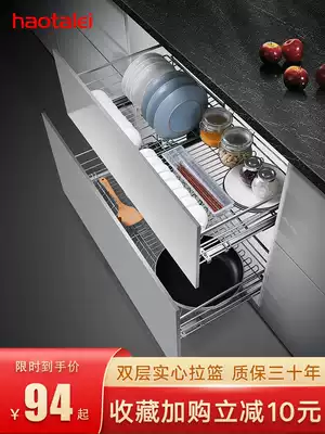 Overall cabinet dishes pull basket Kitchen drawer type double-layer bowl basket cabinet storage bowl rack Seasoning built-in rack