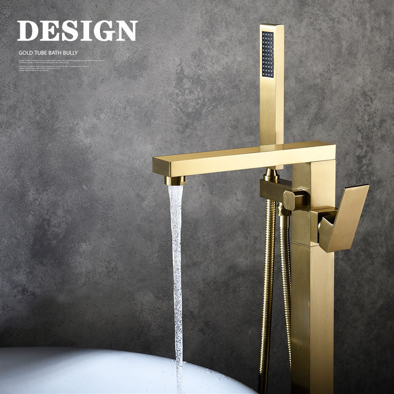 Kassee full copper hot and cold floor bathtub tap drawing gold cylinder edge column type independent floor shower head suit