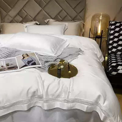 Nordic light luxury 80 double-sided silk four-piece set naked sleep spring and autumn ice silk quilt cover bed sheets