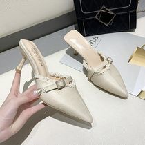 Net red Baotou half slippers womens 2022 new summer fitting room pointed stiletto high heels fashion comfortable sandals and slippers