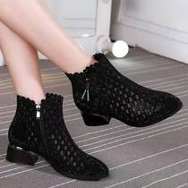 2022 summer new hollow mesh boots thick heel mesh short boots low heel breathable single boots womens summer soft bottom womens boots cool boots
