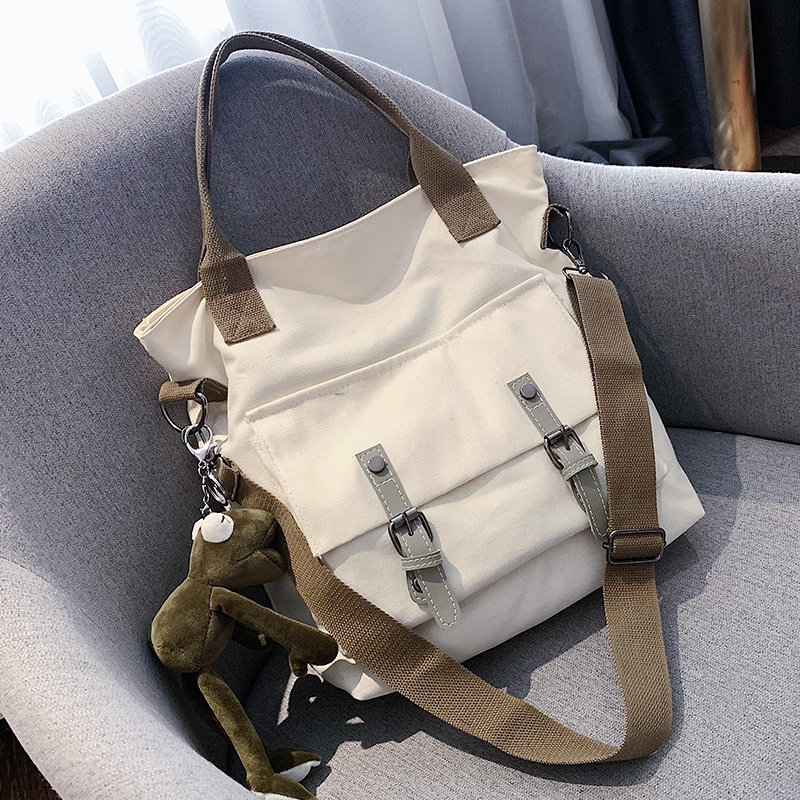 Tide - brand canvas bag girl 2022 new Han - style bag handbag with large capacity student single shoulder large bag