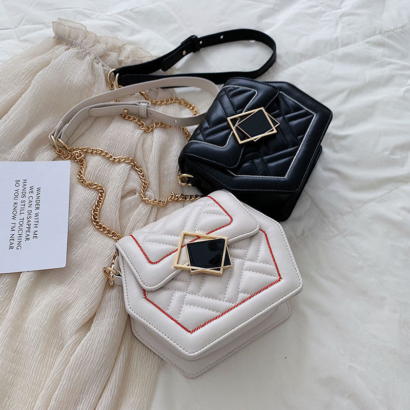 European station women's bag 2021 new wild small square bag ins shoulder bag fashion Lingge chain messenger small bag