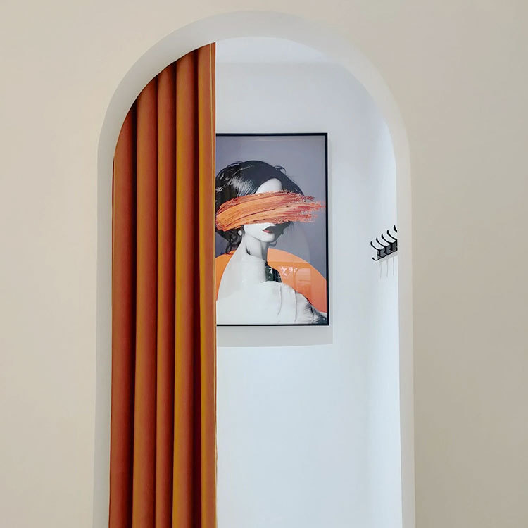 Round Arch Curtain for Women's Clothing Store, No-Drill Fitting Room Door Curtain, Orange Partition Curtain, Dressing Room Curtain, Orange