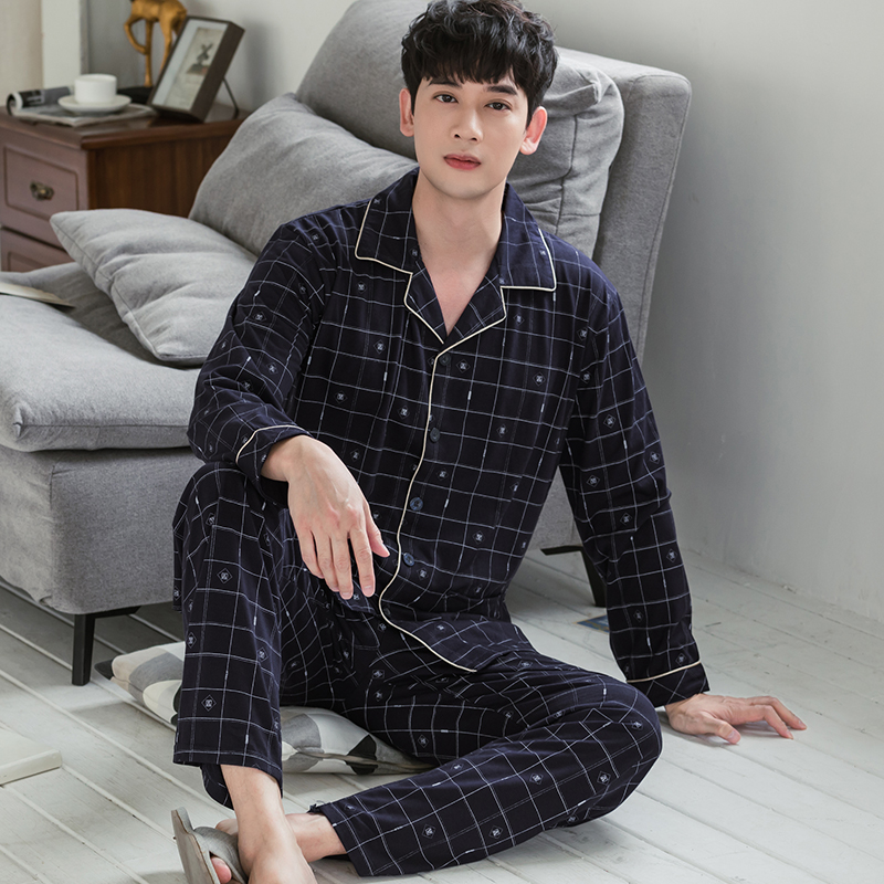 pajamamen trung niên dài tay áo bông mùa xuân mùa thu quần áo nhà mỏng có thể mặc thêm kích thước cha cardigan phù hợp.