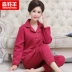 Bộ đồ ngủ cotton xen kẽ mùa thu và mùa đông phụ nữ cotton tinh khiết dài tay mỏng chần bông cộng với phân bón cộng với kích thước bộ đồ phục vụ tại nhà của mẹ - Bộ Pajama