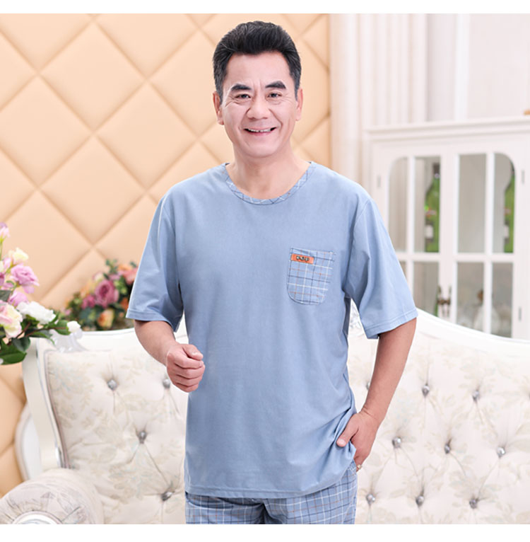 Mùa hè người đàn ông trung niên của bông đồ ngủ cha mỏng nam ngắn tay quần short cotton trung niên dịch vụ nhà phù hợp với