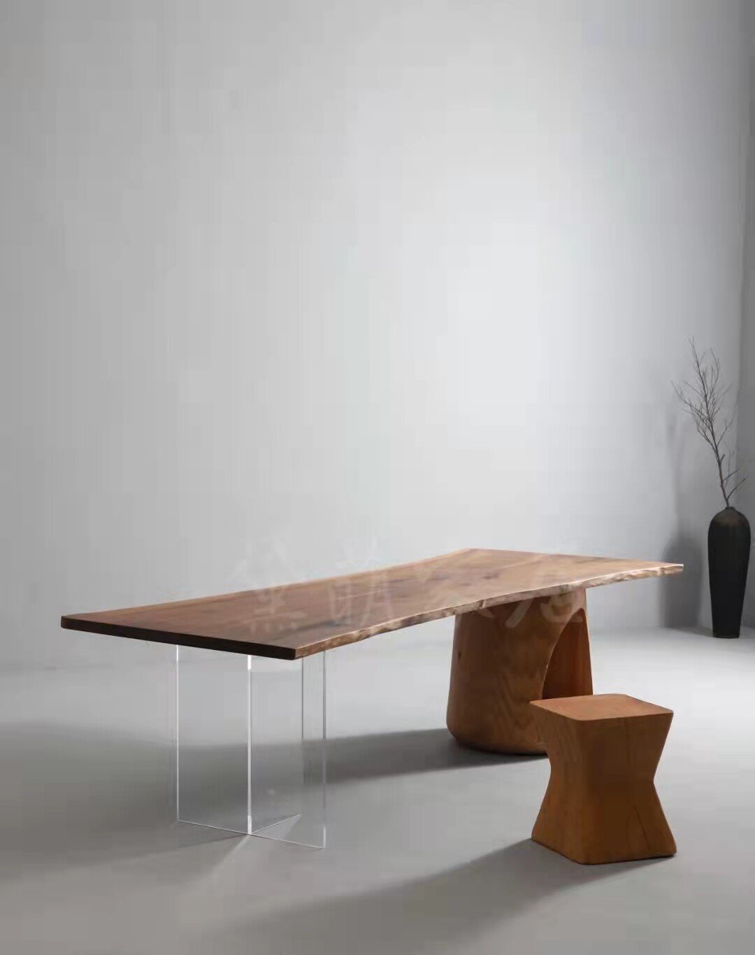 Suspended Solid Wood Table White Wax Wood Negotiation Table Acrylic Meeting Table Folk Juku Art Long Table Big Board Table