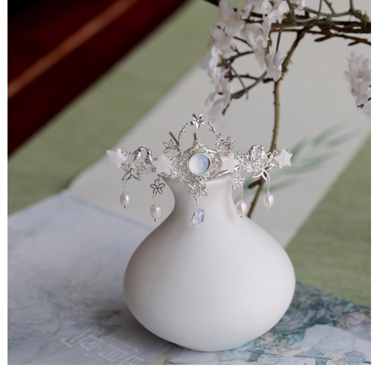 Yue yin thủ công phụ kiện tóc cổ điển ngọc trai kẹp tóc tua rua kẹp tóc Tanabata phù hợp với mũ Hanfu [月] bờm tóc đẹp