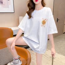 Large size short-sleeved T-shirt womens 2021 new loose summer cotton students before and after printing wild Western style top