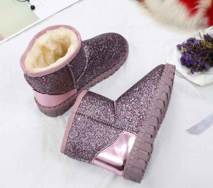 Giày tuyết sequin nữ mô hình giày bông dày phẳng học sinh ấm giày tuyết bông ngắn giày tuyết nữ mẫu bốt đẹp 2021