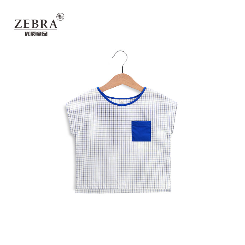 (Discount)Japanese loose version T-shirt summer men's and women's baby literary plaid short-sleeved cotton printing top