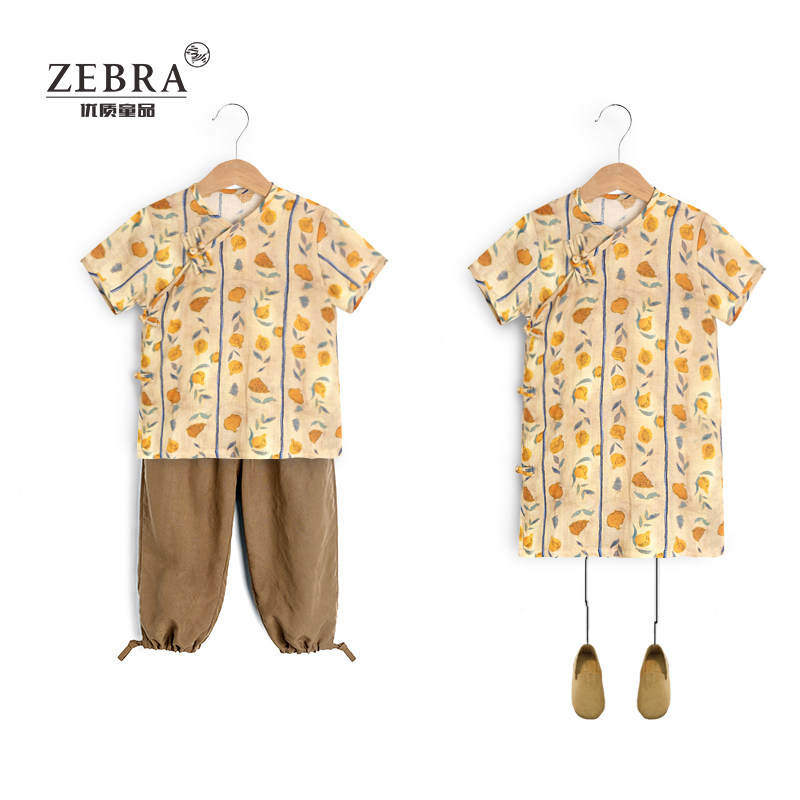 Summer day Hemp Light Sweatshirt Thin Blouse Blouse Girl Improved Ocean Dress Qipao Skirt China Wind Retro Short Sleeve Shirt