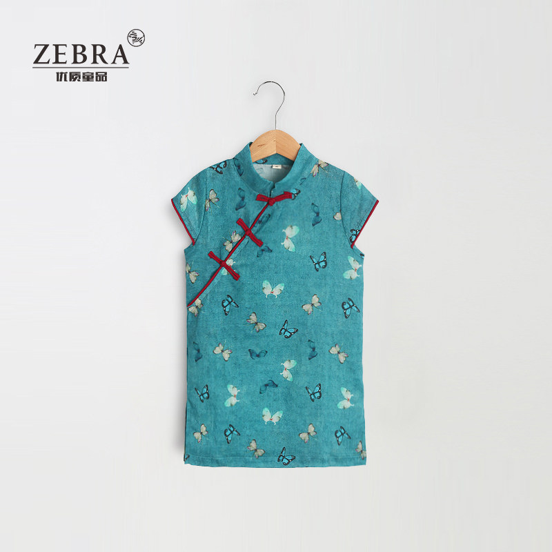 Summer Season of Hemp Girls Qipao Dress for short sleeves Broken Flowers Skirt Children China Wind Tangi Dress Baby Princess Dress