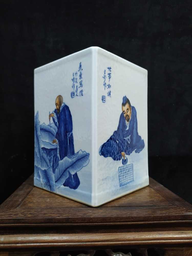 中国美術　青花花鳥図花瓶　高さ22.8㎝　トコト　本な7-0304☆1F 03062 中国美術 愿聞吾過之齋款 青花花鳥図筆筒