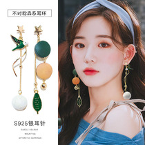 Korean version Sen department asymmetrical earrings S925 silver needle personality simple spring bird earrings earrings earrings earrings jewelry women