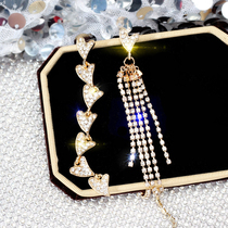 Korean version 925 silver needle asymmetrical earring temperament long flow Su 100 hitch pendant with slim face personality caring ear decoration