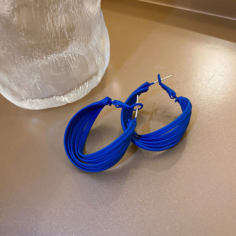 Autumn and winter 925 silver needle Klein blue earrings ins wind twist earrings niche design sense net red ear needle earrings female