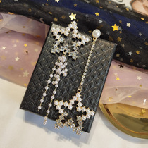 European and American asymmetrical pearls pentagram with long earrings Earrings Temperament Personality Earrings Hyperbole to Ears Pendant Earrings