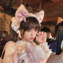 Korean cute super cute cat ears plush hair hoop 2021 New Star Dailu Net red head hoop out girl hair accessories