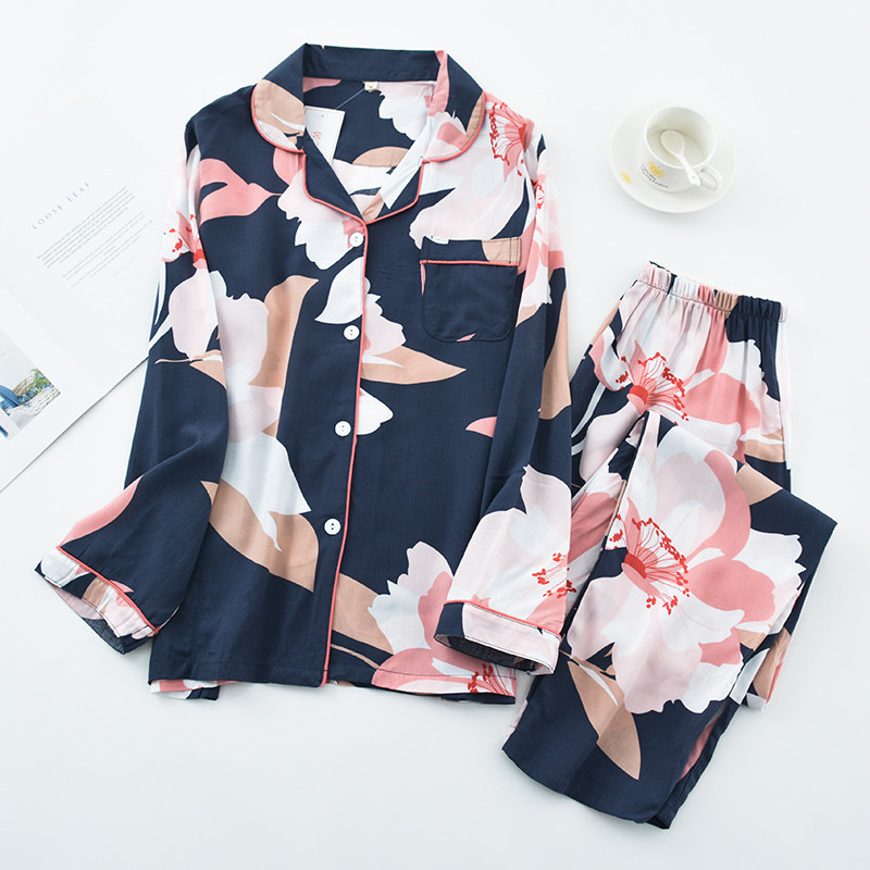 Cool, thin and texture cotton pajamas woman 2021 new sweet printed summer artificial cotton home clothing