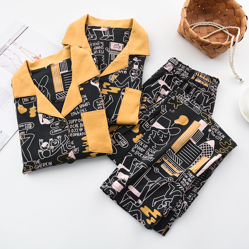 Creative comics men's and women's same style pajamas spring and autumn cotton loose casual can be worn outside long-sleeved home clothes suit