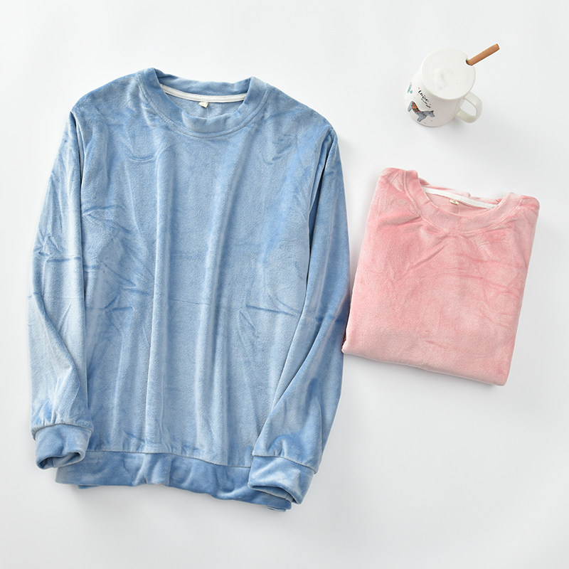 Small amount of no tonic elastic thin suede pyjamas woman winter warm pure color coral suede flannel single piece home clothes