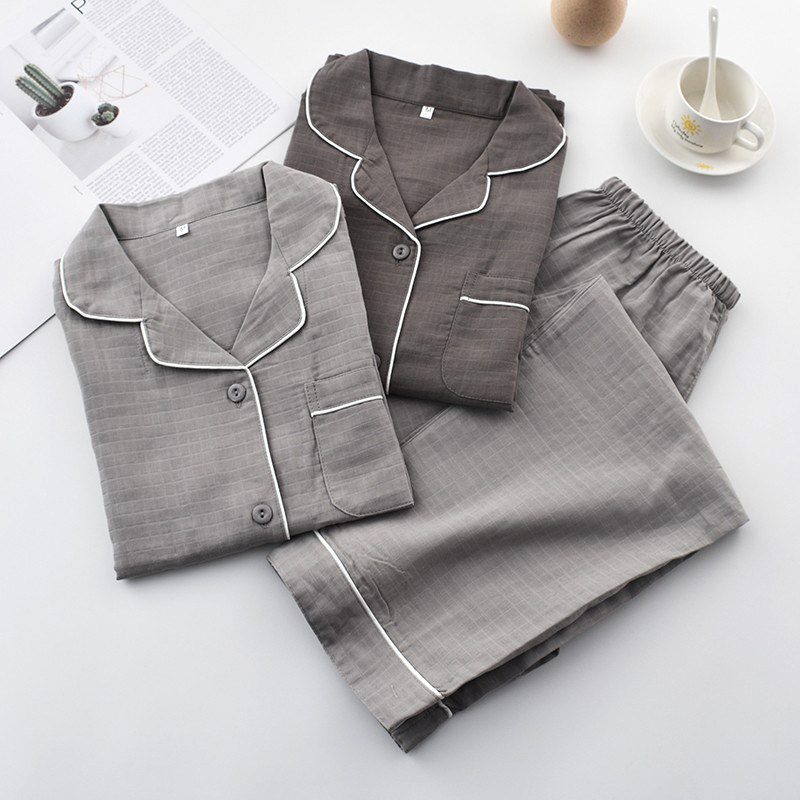 Day Department Brief Dark Grey Gauze Pyjamas Pure Cotton Spring Autumn Season Long Sleeve Lovers' Men And Women's All-cotton Home Suits Suit