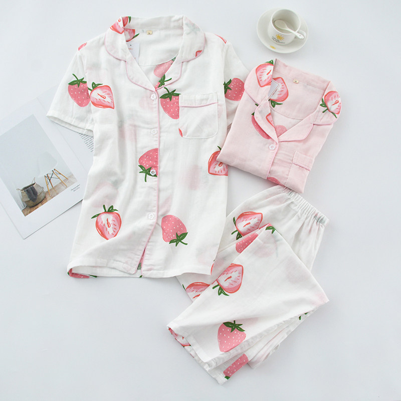 Try it for a test ~ wearing an addictive double layer gauze pyjamas woman short sleeve summer thin and pure cotton loose home clothes