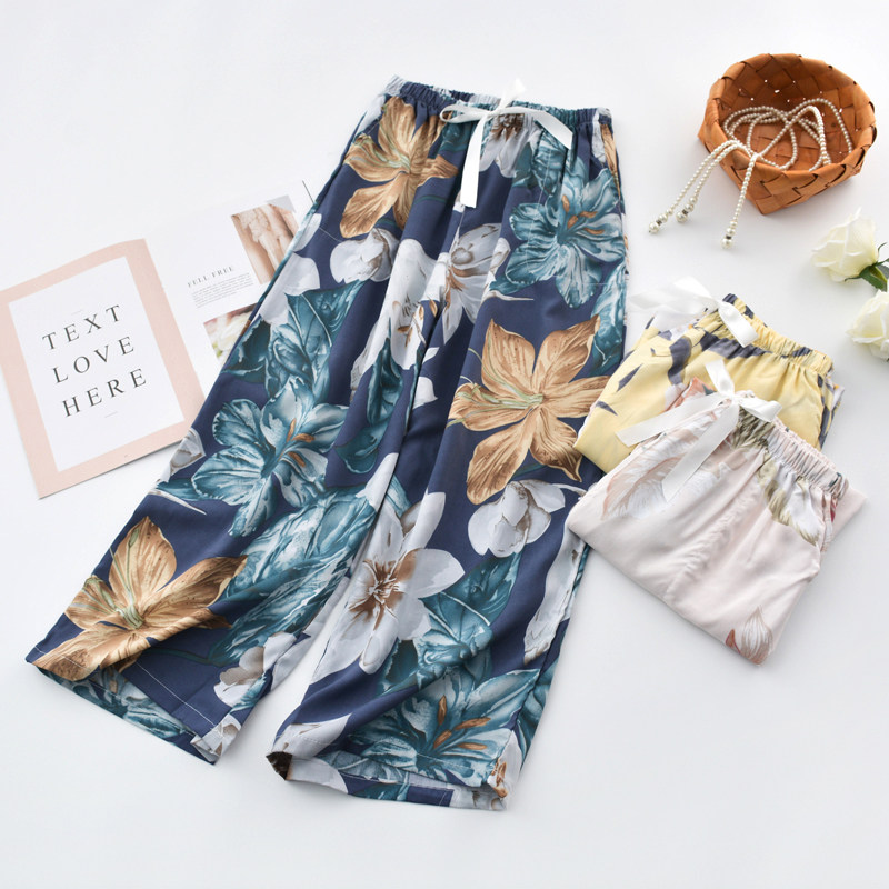 Cool Sensation Anti-mosquito Pants Artificial Cotton Sleeping Pants Woman 90% Wide Leg Pants Summer Thin Cotton Silk Casual Home Air Conditioning Pants