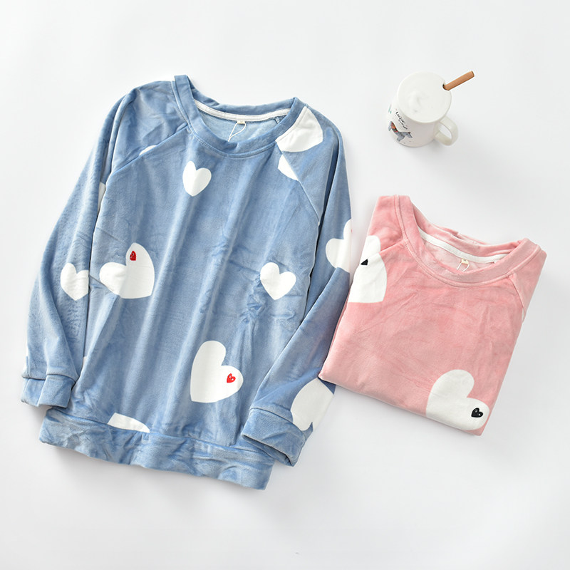 Soft and warm velvet feeling island velvet pajamas women's autumn and winter long sleeve plus velvet coral velvet flannel household clothing single coat