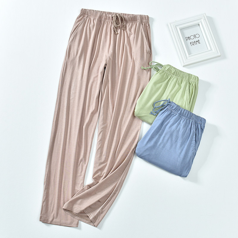 High Support High Density Mordale Sleeping Pants Lady Summer Thin Trousers Long Pants Pure color minimalist ropes Loose Straight Cylinder Home Pants