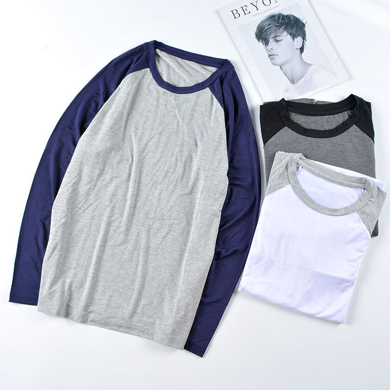 Pure cotton pajamas men's spring and autumn loose large size long-sleeved T-shirt base shirt round neck pullover Modal home clothes thin section
